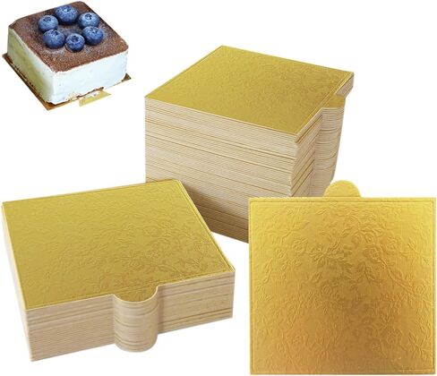 100 pcs 3.54"x3.54" Mini Cake Boards, Small Square Gold Mousse Cake Cardboard Set, Cupcake Base, Dessert Tray, Disposable Paper Coasters, for Wedding Party Pastry in Saudi Arabia
