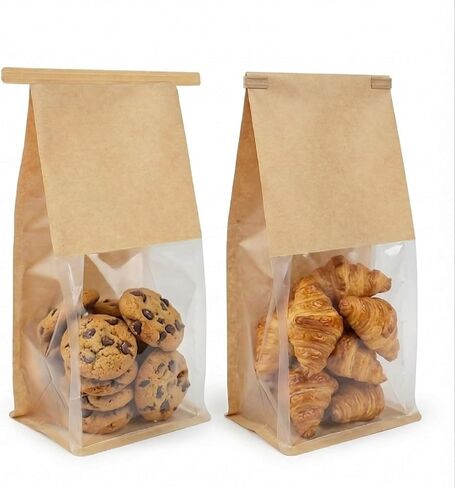 Bread Bags for Homemade Bread, 70 Pack 11 x 5.1 x 3.9 Inches Kraft Paper Bakery Bags with Tin Tie Tab Lock, Stand Up Bakery Bags for Homemade Bread, Pastries, Cookies & Snacks, Food Grade | Tin Tie Tab in Saudi Arabia