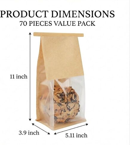 Bread Bags for Homemade Bread, 70 Pack 11 x 5.1 x 3.9 Inches Kraft Paper Bakery Bags with Tin Tie Tab Lock, Stand Up Bakery Bags for Homemade Bread, Pastries, Cookies & Snacks, Food Grade | Tin Tie Tab in Saudi Arabia