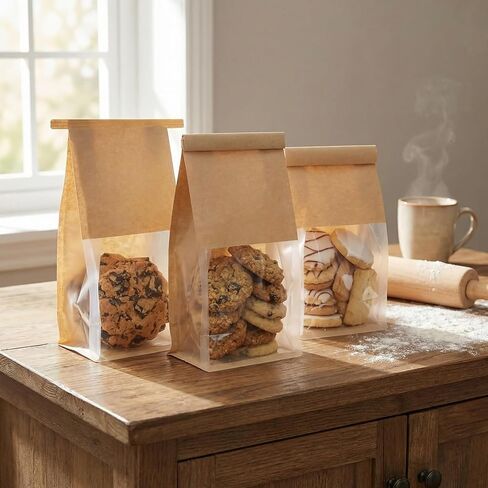 Bread Bags for Homemade Bread, 70 Pack 11 x 5.1 x 3.9 Inches Kraft Paper Bakery Bags with Tin Tie Tab Lock, Stand Up Bakery Bags for Homemade Bread, Pastries, Cookies & Snacks, Food Grade | Tin Tie Tab in Saudi Arabia