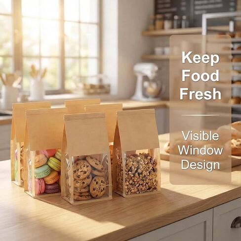Bread Bags for Homemade Bread, 70 Pack 11 x 5.1 x 3.9 Inches Kraft Paper Bakery Bags with Tin Tie Tab Lock, Stand Up Bakery Bags for Homemade Bread, Pastries, Cookies & Snacks, Food Grade | Tin Tie Tab in Saudi Arabia