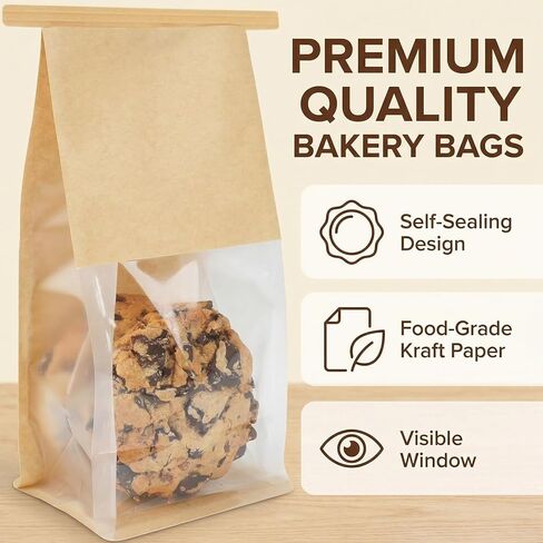 Bread Bags for Homemade Bread, 70 Pack 11 x 5.1 x 3.9 Inches Kraft Paper Bakery Bags with Tin Tie Tab Lock, Stand Up Bakery Bags for Homemade Bread, Pastries, Cookies & Snacks, Food Grade | Tin Tie Tab in Saudi Arabia