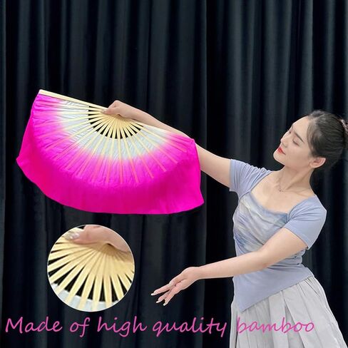 Nimiman Women Real Silk 1 Pair 40cm(15.7") Colorful Belly Dancing Silk Bamboo Veils Dance Short Fan Veil Gradient Color in Saudi Arabia
