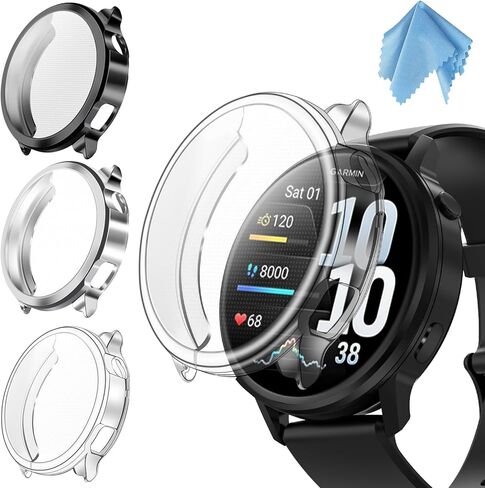 FINTIE 3 Packs Screen Protector Case Compatible with Garmin Venu 4 45mm, Soft TPU Plated Bumper Full Protective Cover Cases Scratch-Proof, Black/Silver/Clear in Saudi Arabia