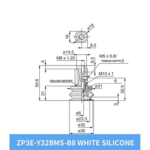 1Pcs ZP3E-Y32/50/100BMS White Silicone Heavy Duty Robot Pneumatic Parts Vacuum Sucker with Thread(ZP3E-Y32BMS-B8) in Saudi Arabia