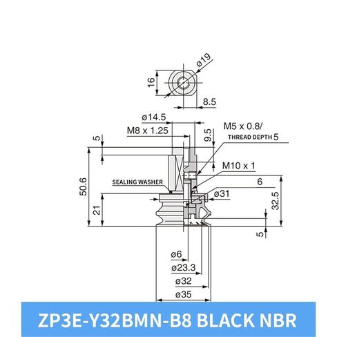 1Pcs ZP3E-Y32/50/100BMS White Silicone Heavy Duty Robot Pneumatic Parts Vacuum Sucker with Thread(ZP3E-Y32BMS-B8) in Saudi Arabia