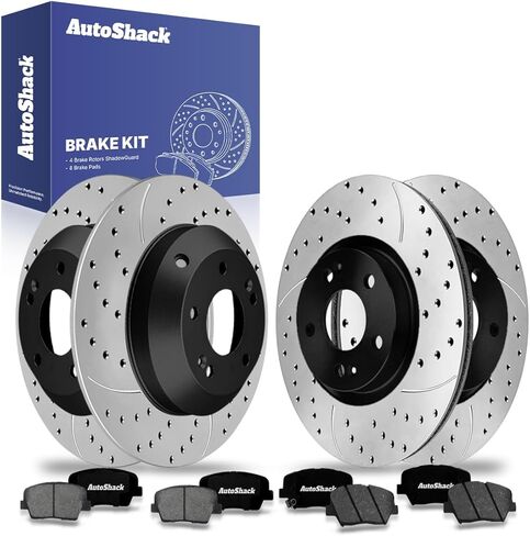 دوارات الفرامل الصلبة ذات فتحات تهوية أمامية وخلفية من AutoShack + وسادات سيراميك 12 قطعة طقم فرامل بديلة لـ 2014-2015 Kia Sorento 2013-2016 Hyundai Santa Fe Sport 2012 Hyundai Santa Fe in Saudi Arabia