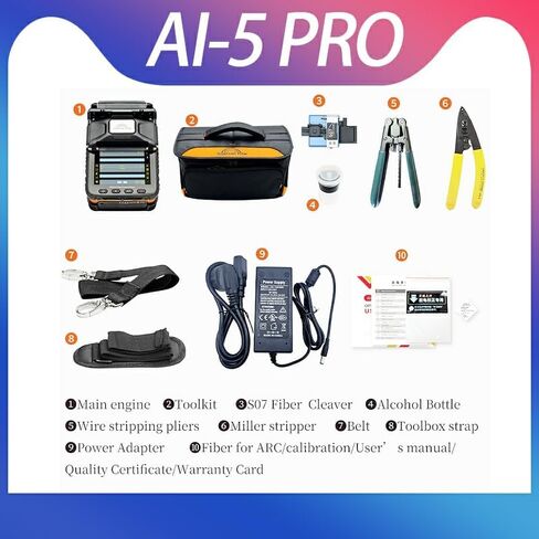 6 محركات AI-5 Pro ماكينة لصق الألياف البصرية لصق 8S 18S تسخين 3 في 1 دعم الألياف مع بطارية ليثيوم عالية السعة 5200 مللي أمبير in Saudi Arabia