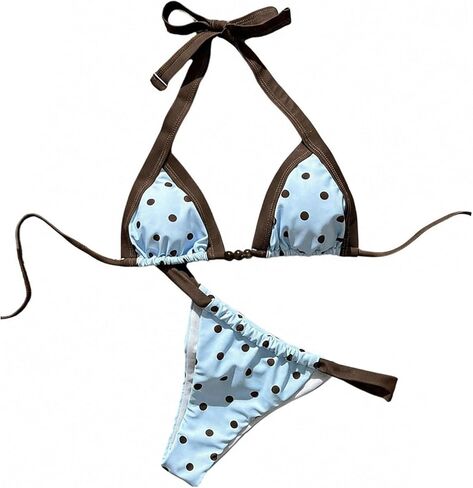 SweatyRocks Women's Polka Dots Contrast Binding Bikini Sets High Cut Thong Two Piece Bathing Suit in Saudi Arabia