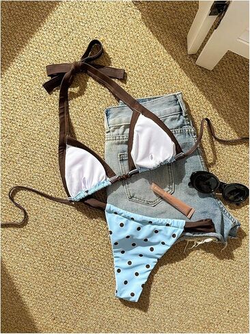 SweatyRocks Women's Polka Dots Contrast Binding Bikini Sets High Cut Thong Two Piece Bathing Suit in Saudi Arabia