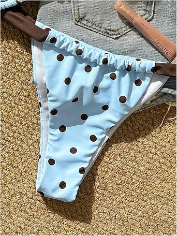 SweatyRocks Women's Polka Dots Contrast Binding Bikini Sets High Cut Thong Two Piece Bathing Suit in Saudi Arabia