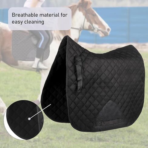 Breathable Saddle Pad with Shock-Absorbing Cushion, Prevents Equine Injuries, Hypoallergenic Foam Layer Enhances Horse Comfort, Professional Equestrian Gear, Black in Saudi Arabia