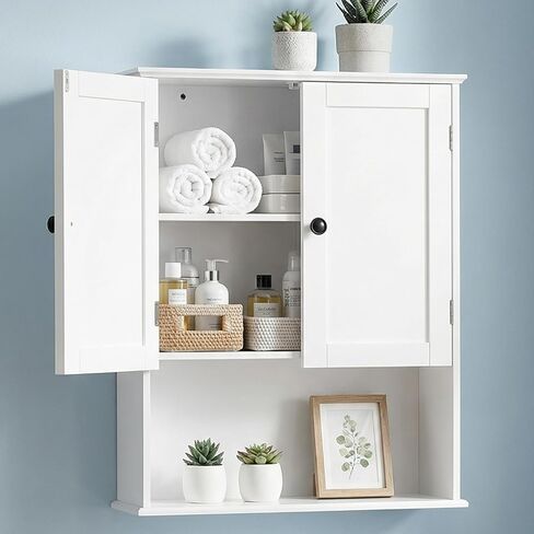 Bathroom Wall Cabinet, White 30" x 24" Wall Mounted Medicine Cabinet, Over Toilet Storage Hanging Cabinet Adjustable Shelves Cupboard with Large Space for Laundry Room, Bedroom, Kitchen, Entryway in Saudi Arabia