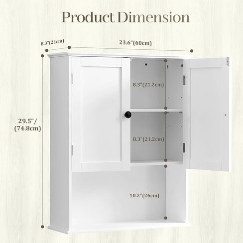 Bathroom Wall Cabinet, White 30" x 24" Wall Mounted Medicine Cabinet, Over Toilet Storage Hanging Cabinet Adjustable Shelves Cupboard with Large Space for Laundry Room, Bedroom, Kitchen, Entryway in Saudi Arabia