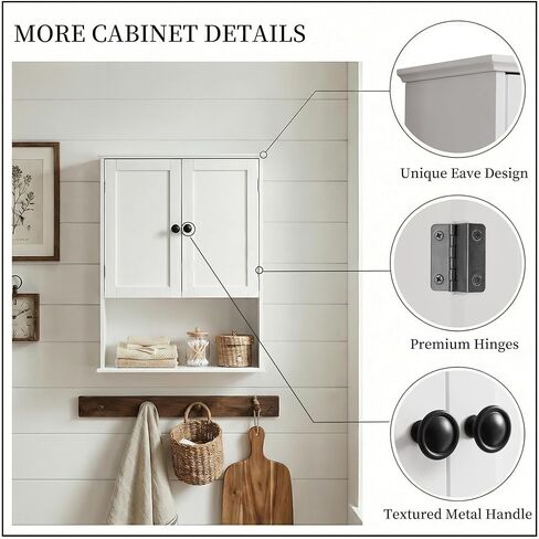 Bathroom Wall Cabinet, White 30" x 24" Wall Mounted Medicine Cabinet, Over Toilet Storage Hanging Cabinet Adjustable Shelves Cupboard with Large Space for Laundry Room, Bedroom, Kitchen, Entryway in Saudi Arabia