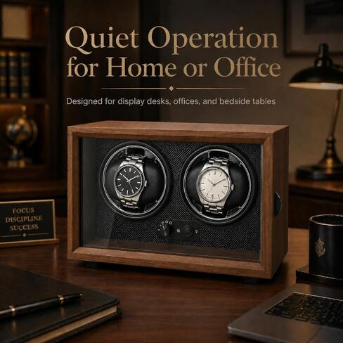 Watch Winder with Wood Grain Case, Watch Automatic Mechanical Watch Winder Box, Glass Door Display, Quiet Motor, Desktop Watch Storage Organizer in Saudi Arabia