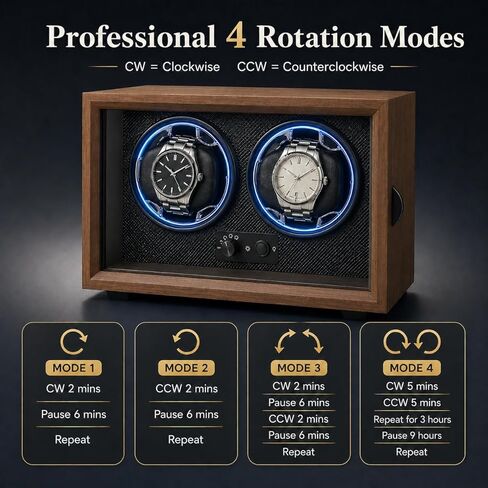 Watch Winder with Wood Grain Case, Watch Automatic Mechanical Watch Winder Box, Glass Door Display, Quiet Motor, Desktop Watch Storage Organizer in Saudi Arabia