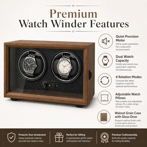 Watch Winder with Wood Grain Case, Watch Automatic Mechanical Watch Winder Box, Glass Door Display, Quiet Motor, Desktop Watch Storage Organizer in Saudi Arabia
