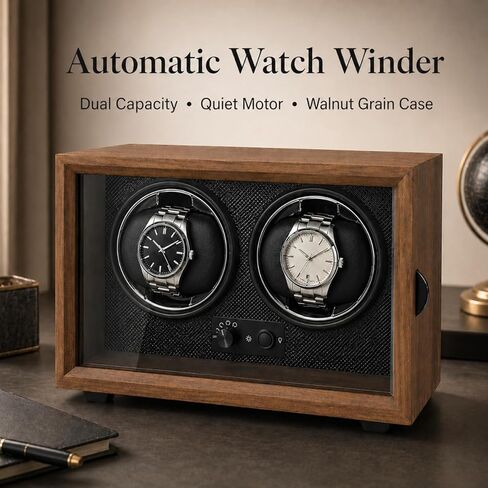 Watch Winder with Wood Grain Case, Watch Automatic Mechanical Watch Winder Box, Glass Door Display, Quiet Motor, Desktop Watch Storage Organizer in Saudi Arabia