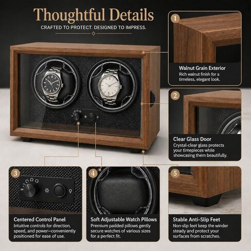 Watch Winder with Wood Grain Case, Watch Automatic Mechanical Watch Winder Box, Glass Door Display, Quiet Motor, Desktop Watch Storage Organizer in Saudi Arabia