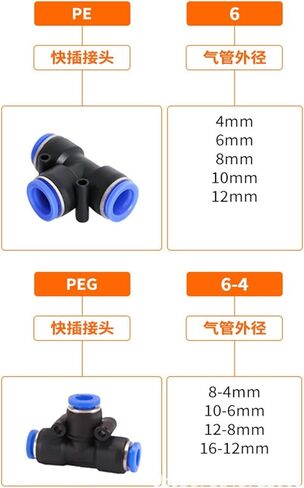 Pneumatic Component Air Pipe Quick Connector PE8 Positive T-shaped Three-way Variable Diameter Blue Cap Plugs PEG8-6/10 2Pcs(Bluevariablediameterpeg16-14) in Saudi Arabia
