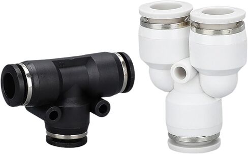 Pneumatic Air Pipe Quick Plugs Joint PE-8T Type Tee PY-6 Black And White Plastic Reducer Adapter 4/10/12 2Pcs(BlackPW8-6) in Saudi Arabia