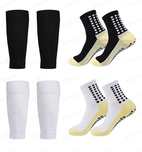 World Cup Themed Anti-Slip Football Socks & Knee Guards Set, 2 Pairs Unisex Sports Protective Socks Kit in Saudi Arabia