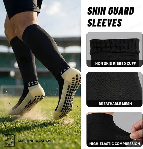 World Cup Themed Anti-Slip Football Socks & Knee Guards Set, 2 Pairs Unisex Sports Protective Socks Kit in Saudi Arabia