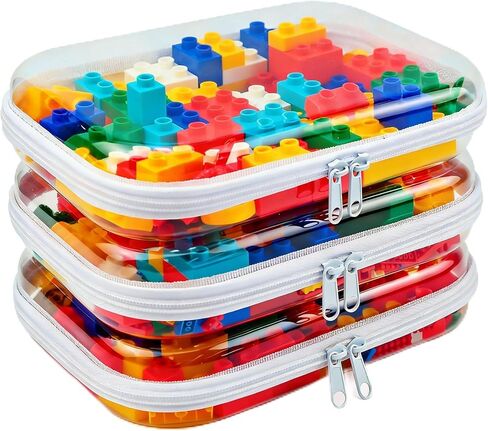 3PCS Clear Hard Plastic Zipper Case, Double Zippers Hard Pouch, Portable Travel Organizer Bin, Clear Makeup Bag for Toy Storage, Snack Bag, Cosmetics, Pencil Case, Diaper Bag, Toiletry Bag (3PCS-M) in Saudi Arabia