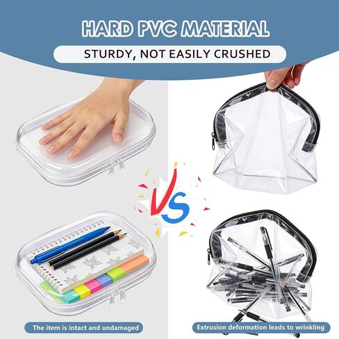 3PCS Clear Hard Plastic Zipper Case, Double Zippers Hard Pouch, Portable Travel Organizer Bin, Clear Makeup Bag for Toy Storage, Snack Bag, Cosmetics, Pencil Case, Diaper Bag, Toiletry Bag (3PCS-M) in Saudi Arabia