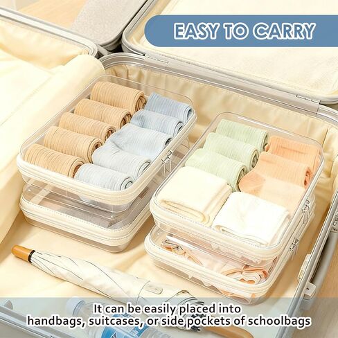 3PCS Clear Hard Plastic Zipper Case, Double Zippers Hard Pouch, Portable Travel Organizer Bin, Clear Makeup Bag for Toy Storage, Snack Bag, Cosmetics, Pencil Case, Diaper Bag, Toiletry Bag (3PCS-M) in Saudi Arabia