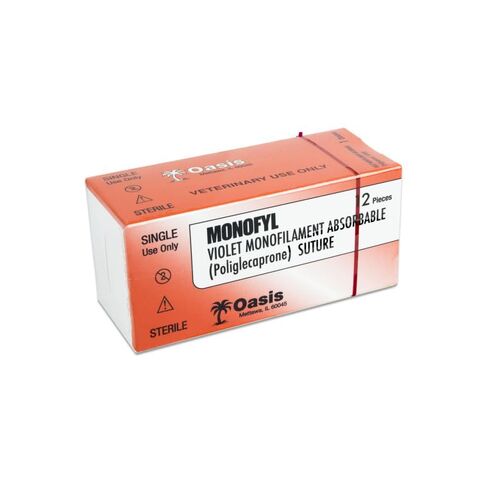 Oasis Vet Monofyl (Poliglecaprone) Synthetic Absorbable Monofilament Suture, 4-0, (FS-2) 3/8 19mm Reverse Cutting Needle, 75cm, 12/Box, Veterinary Use in Saudi Arabia
