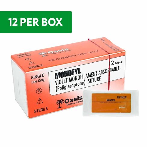 Oasis Vet Monofyl (Poliglecaprone) Synthetic Absorbable Monofilament Suture, 4-0, (FS-2) 3/8 19mm Reverse Cutting Needle, 75cm, 12/Box, Veterinary Use in Saudi Arabia