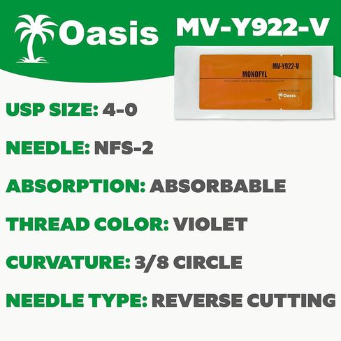 Oasis Vet Monofyl (Poliglecaprone) Synthetic Absorbable Monofilament Suture, 4-0, (FS-2) 3/8 19mm Reverse Cutting Needle, 75cm, 12/Box, Veterinary Use in Saudi Arabia