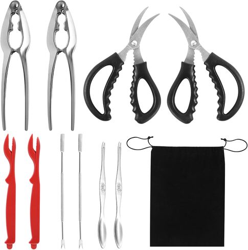 10Pcs Crab Cracker Tool Set, Crab Legs Crackers Lobster Crackers, Stainless Steel Seafood Crackers Forks With Storage Bag Seafood Tools for Seafood Lovers in Kuwait
