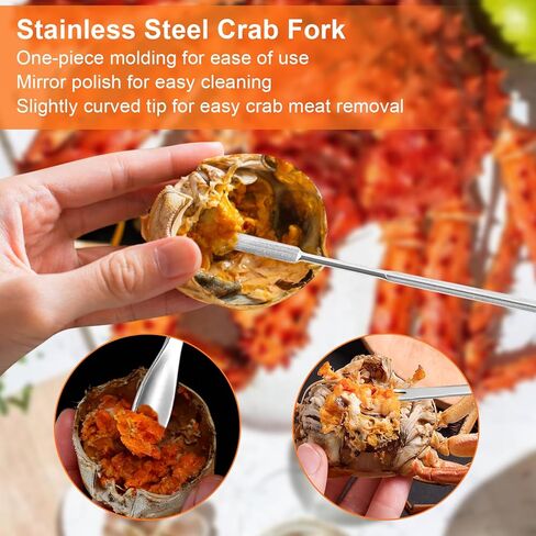 10Pcs Crab Cracker Tool Set, Crab Legs Crackers Lobster Crackers, Stainless Steel Seafood Crackers Forks With Storage Bag Seafood Tools for Seafood Lovers in Kuwait