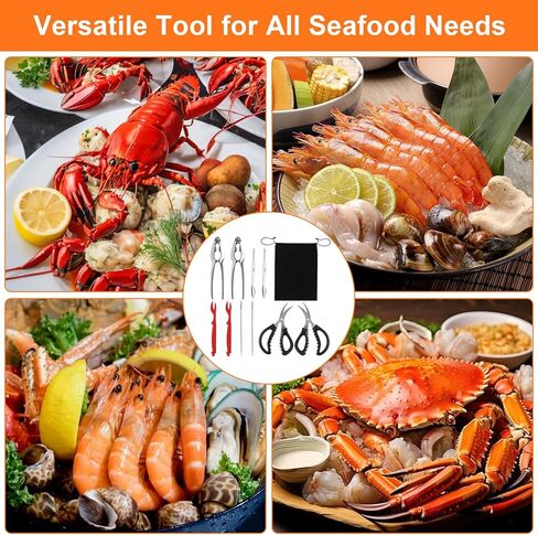 10Pcs Crab Cracker Tool Set, Crab Legs Crackers Lobster Crackers, Stainless Steel Seafood Crackers Forks With Storage Bag Seafood Tools for Seafood Lovers in Kuwait