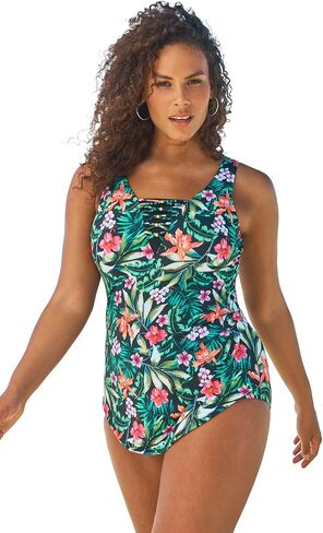 Swim 365 Women's Plus Size Sarong-Front Swimsuit in Saudi Arabia