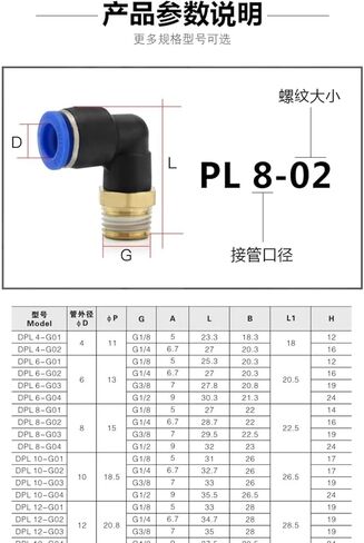 Pneumatic air tube cylinder quick joint threaded elbow PL8-02/4-M5/6-01/10-03/12-04(1) in Saudi Arabia
