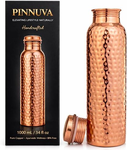 Copper Water Bottle 32oz - Extra Large 100% Pure Ayurvedic Copper Water Bottle for Drinking, Wide Mouth, Leak-Proof Lid BPA Free Non-Insulated & Eco Friendly with Premium Quality in Saudi Arabia
