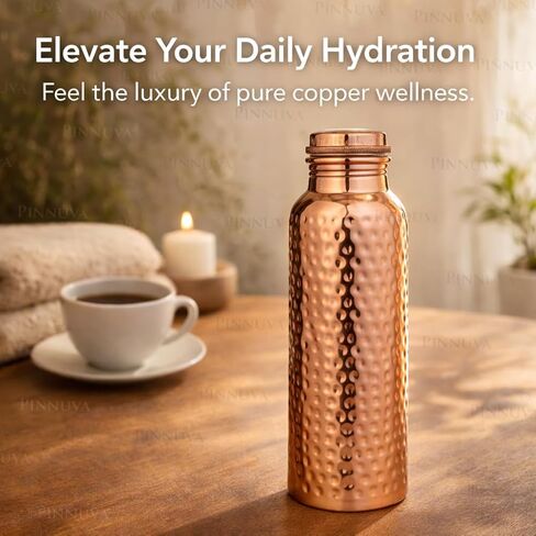 Copper Water Bottle 32oz - Extra Large 100% Pure Ayurvedic Copper Water Bottle for Drinking, Wide Mouth, Leak-Proof Lid BPA Free Non-Insulated & Eco Friendly with Premium Quality in Saudi Arabia
