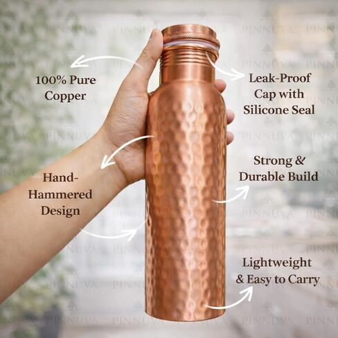 Copper Water Bottle 32oz - Extra Large 100% Pure Ayurvedic Copper Water Bottle for Drinking, Wide Mouth, Leak-Proof Lid BPA Free Non-Insulated & Eco Friendly with Premium Quality in Saudi Arabia