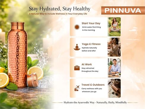 Copper Water Bottle 32oz - Extra Large 100% Pure Ayurvedic Copper Water Bottle for Drinking, Wide Mouth, Leak-Proof Lid BPA Free Non-Insulated & Eco Friendly with Premium Quality in Saudi Arabia