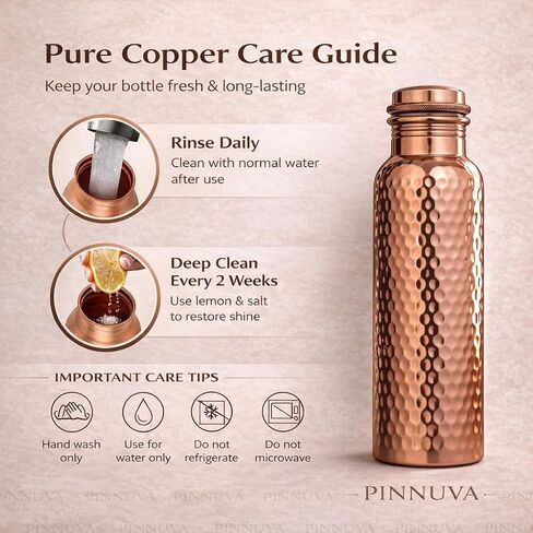 Copper Water Bottle 32oz - Extra Large 100% Pure Ayurvedic Copper Water Bottle for Drinking, Wide Mouth, Leak-Proof Lid BPA Free Non-Insulated & Eco Friendly with Premium Quality in Saudi Arabia