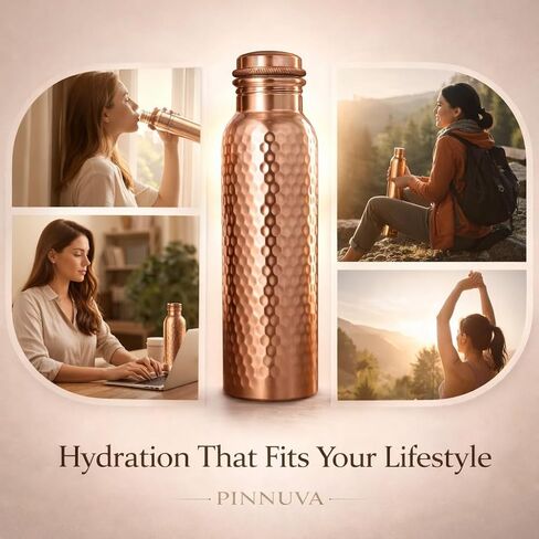 Copper Water Bottle 32oz - Extra Large 100% Pure Ayurvedic Copper Water Bottle for Drinking, Wide Mouth, Leak-Proof Lid BPA Free Non-Insulated & Eco Friendly with Premium Quality in Saudi Arabia