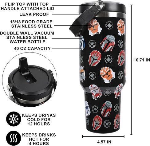 Bioworld Star Wars Mandalorian Helmets All-Over Print Black 40 Oz Stainless Steel Water Bottle in Saudi Arabia