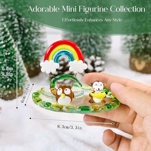 H&D HYALINE & DORA Owl Blown Glass Figurine Miniature Bird Figurine with Round Base Handmade Glass Animal Figure Collectible for Christams Home Decor in Saudi Arabia