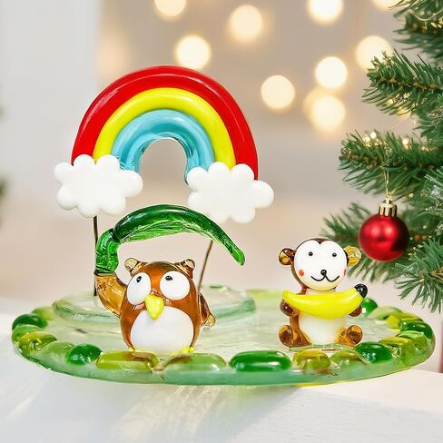 H&D HYALINE & DORA Owl Blown Glass Figurine Miniature Bird Figurine with Round Base Handmade Glass Animal Figure Collectible for Christams Home Decor in Saudi Arabia