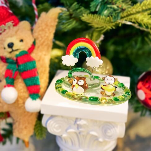 H&D HYALINE & DORA Owl Blown Glass Figurine Miniature Bird Figurine with Round Base Handmade Glass Animal Figure Collectible for Christams Home Decor in Saudi Arabia