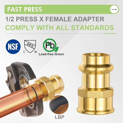 10 عبوات 1/2 بوصة ProPress x 1/2 بوصة NPT محول أنثى ProPress من النحاس إلى أنبوب NPT أنثى مع حلقة EPDM O لأنابيب النحاس ووصلات أنابيب NPT، تركيب pex نحاسي خالٍ من الرصاص، تسرب قبل الضغط in Kuwait